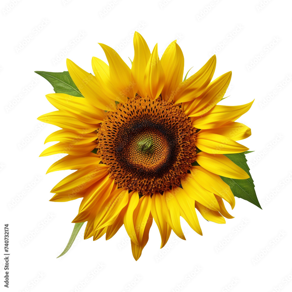Fototapeta premium One sunflower alone isolated on transparent background