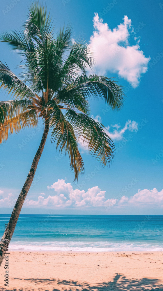 Beautiful tropical beach and sea with coconut palm tree - Vintage Filter