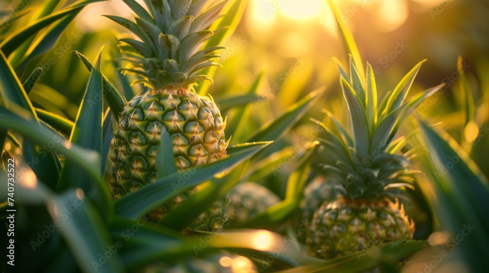 Growing pineapple harvest and producing vegetables cultivation. Concept of small eco green business organic farming gardening and healthy food Growing pineapple harvest and producing vegetables cultivation. Concept of small eco green business organic farming gardening and healthy food