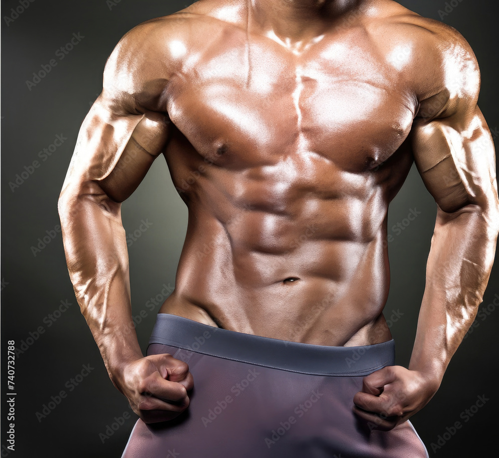 Fototapeta premium upper torso of a bodybuilder, man with big muscles