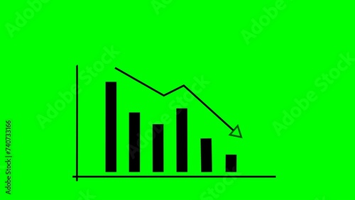 4K animated video featuring a falling bar graph with arrows, illustrating financial data and diagrams indicating a decline in profits.