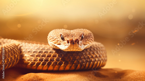 Close-up detail of the head of a Rattlesnake in desert on blurred background photo