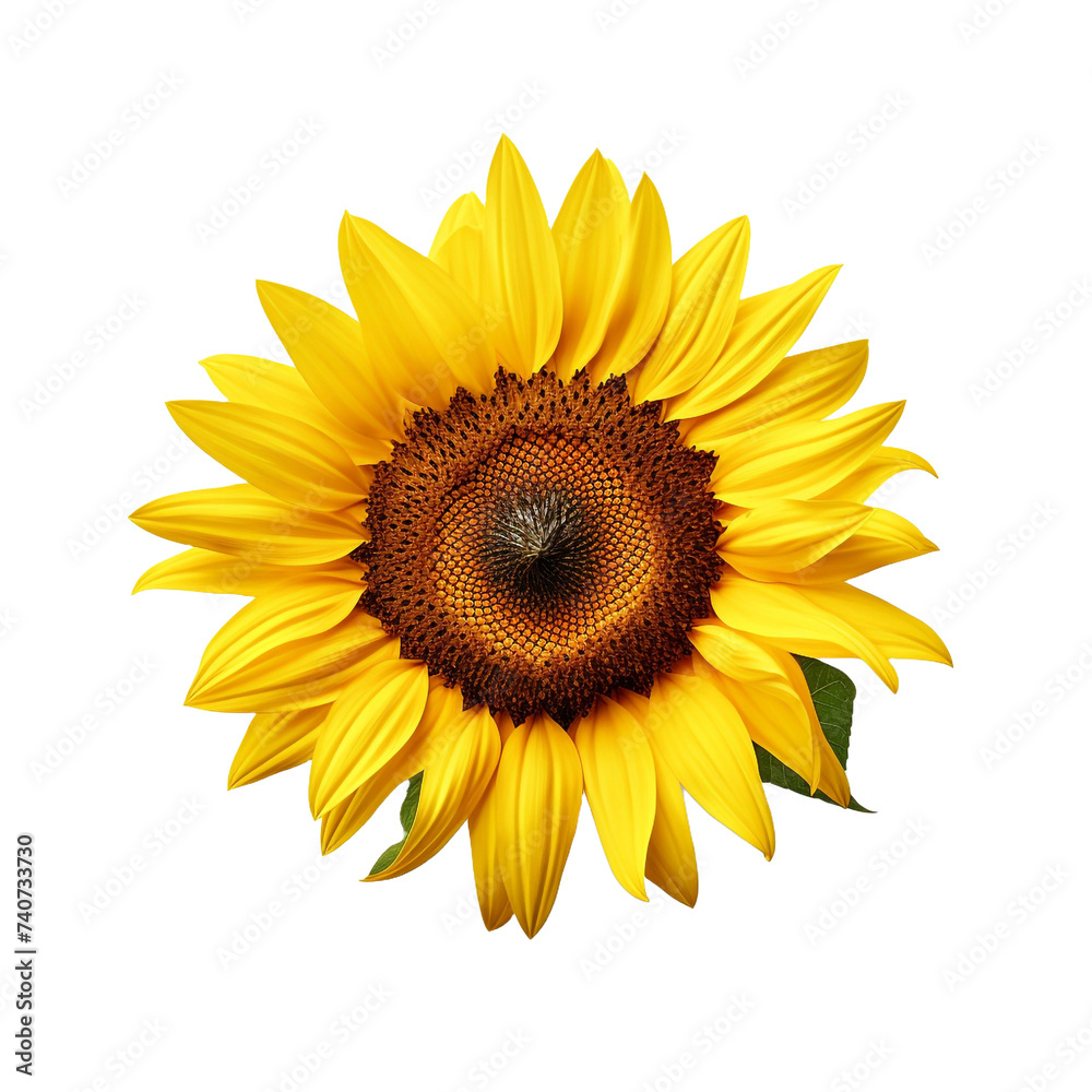 Fototapeta premium One sunflower alone isolated on transparent background