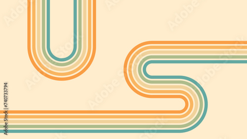 Abstract background of rainbow groovy Wavy Line design in 1970s Hippie Retro style. Vector pattern ready to use for cloth, textile, wrap and other.