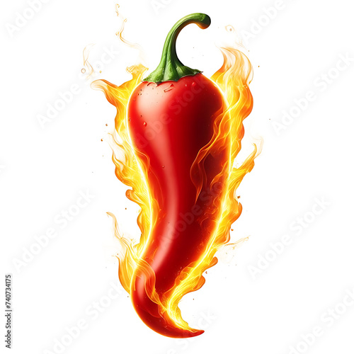 red hot chili pepper with flames isolated on transparent background, AI generated 