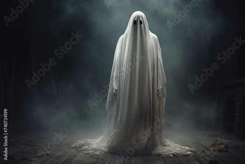 Ghostly figure shrouded in mystery, perfect for a chilling narrative, AI Generative.