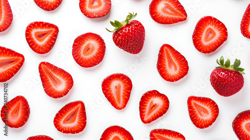 Strawberry slices fruit isolated on white background