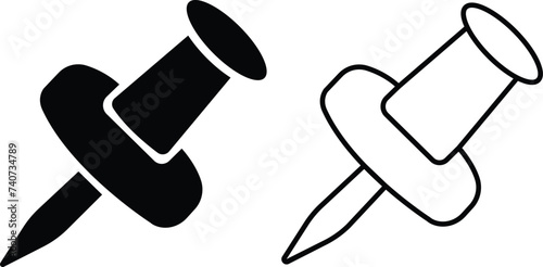 Push pin icons set. Thumbtack for note attach. Paperclip symbol Pushpin flat and line style collection isolated transparent background A needle for fixing on a board or map stock vector for web or app