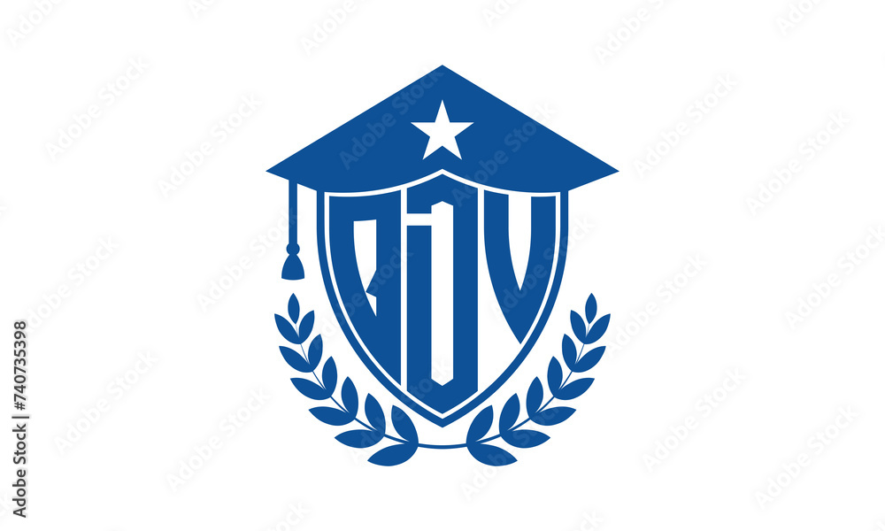 QDV three letter iconic academic logo design vector template. monogram, abstract, school, college, university, graduation cap symbol logo, shield, model, institute, educational, coaching canter, tech QDV three letter iconic academic logo design vector template. monogram, abstract, school, college, university, graduation cap symbol logo, shield, model, institute, educational, coaching canter, tech