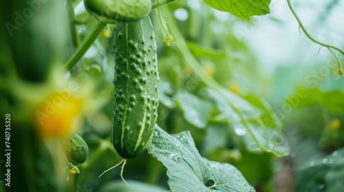 Growing cucumber harvest and producing vegetables cultivation. Concept of small eco green business organic farming gardening and healthy food