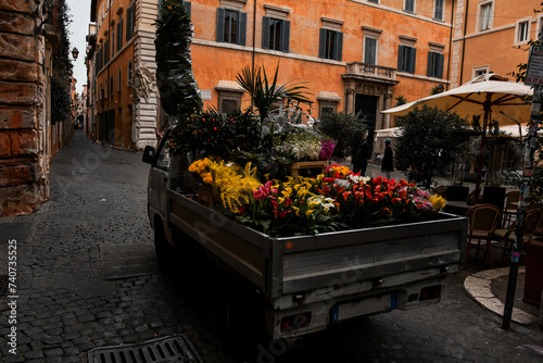 flowers in the street, rome italy, february 2024