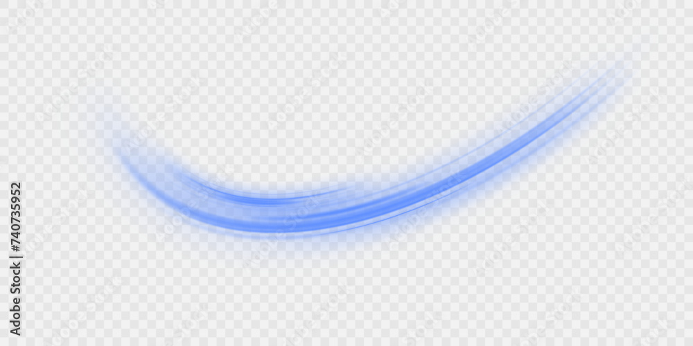 Obraz premium Wavy transparent curved lines in the form of a blue wave, dynamically flowing sea water in a large set of different contour shapes.