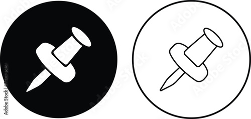 Push pin icons set. Thumbtack for note attach. Paperclip symbol Pushpin flat and line style collection isolated transparent background A needle for fixing on a board or map stock vector for web or app