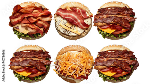 Burger with Cheese and Bacon: Mouthwatering Fast Food Meal Isolated in 3D Digital Art, Perfect for Restaurant Menus and Culinary Designs, Top View PNG Graphic Illustration