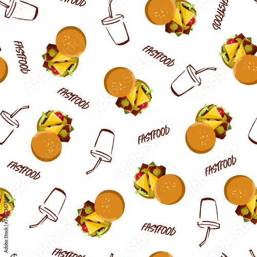 Tasty Temptations with Burger and Soda Vector Pattern