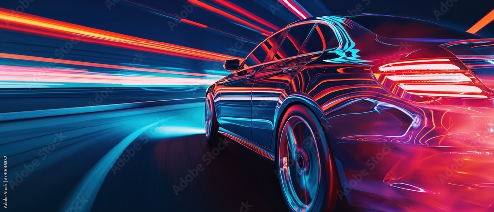 Car speeding through a tunnel with light trails