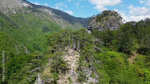 Aerial view of the beautiful viewpoint Zlijeb on Cvrsnica mountain in Bosnia and Herzegovina. Beautiful viewpoint surrounded by green trees and mountains.