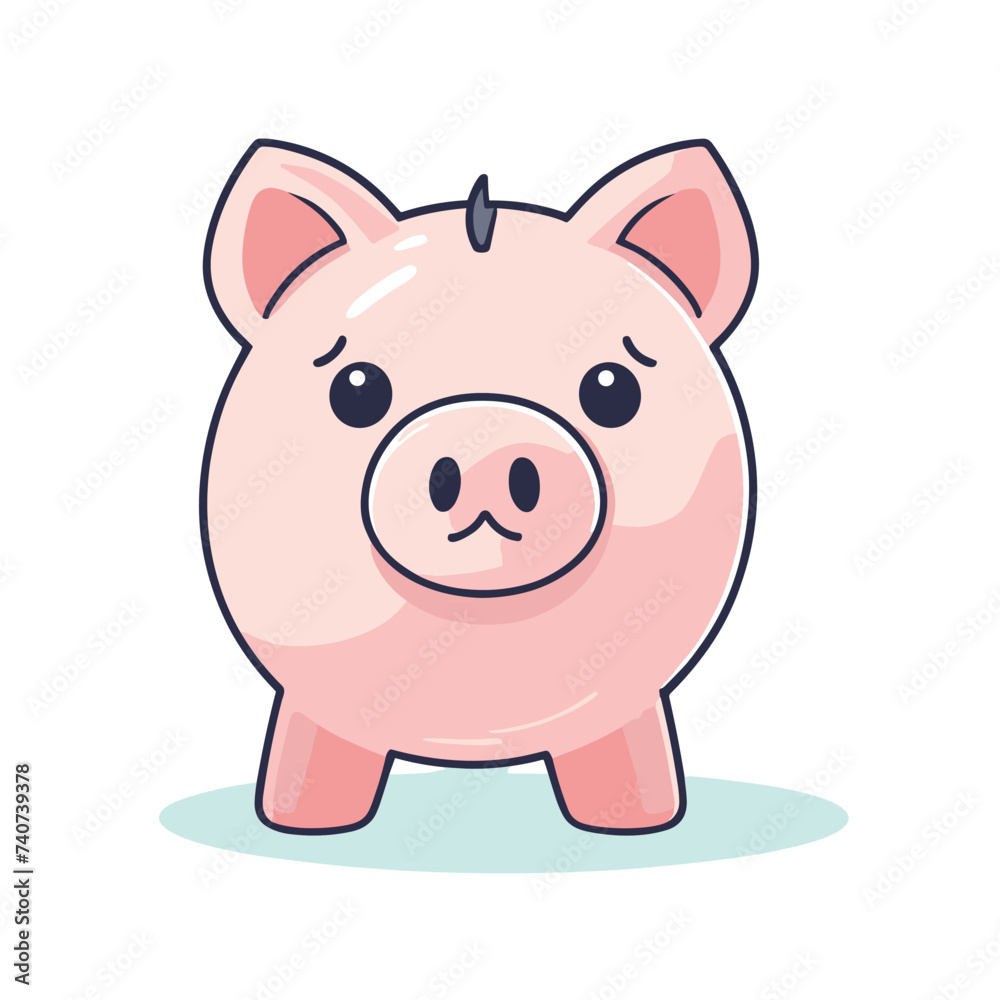 Adorable cartoon piggy bank illustration with a worried expression on its face, featuring pastel pink colors and a glossy finish. Adorable cartoon piggy bank illustration with a worried expression on its face, featuring pastel pink colors and a glossy finish.