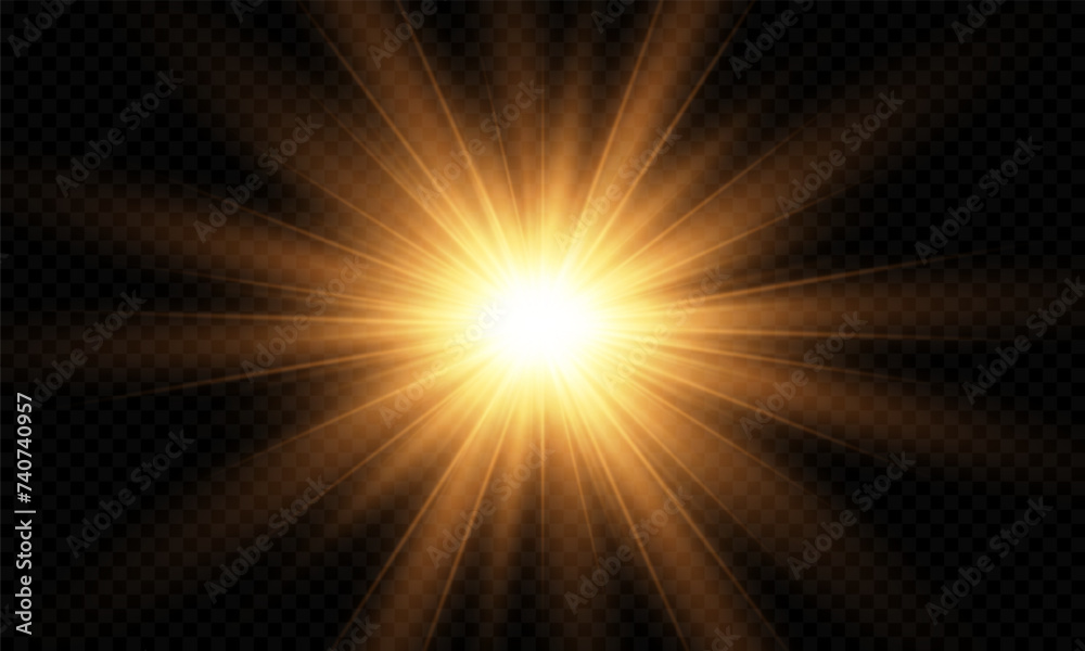 Light Vector with Sun Glare. Sun, Sunrays, and Glare in PNG Format. Gold Flare and Glare.	
