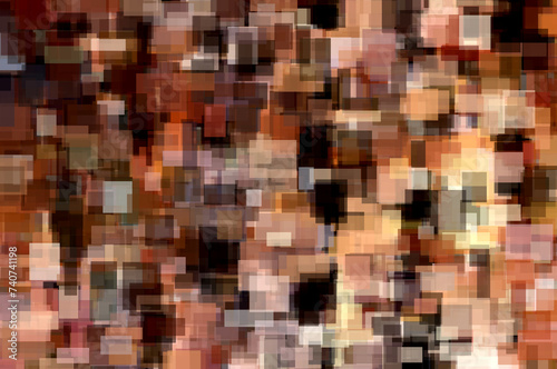 Fototapeta Naklejka Na Ścianę i Meble -  Abstrakcyjna geometryczna grafika, mozaika kwadratów w brązowo białej kolorystyce z ciemnymi akcentami. Graficzna tekstura, tło