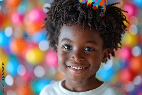 Birthday party for a joyful and content African American youngster. Ai generative
