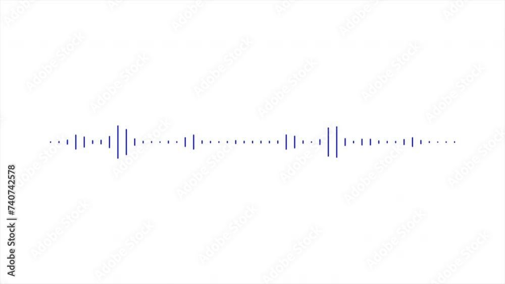 Volume equalizer with thin blue bars. Song frequency signal on white screen. Audio waveform vibration sign