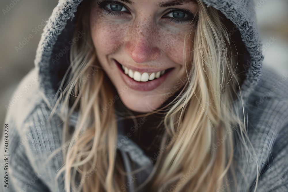 Portrait of a cheerful woman with blonde hair in a hoodie. Concept Outdoor Photoshoot, Colorful Props, Joyful Portraits, Playful Poses Portrait of a cheerful woman with blonde hair in a hoodie. Concept Outdoor Photoshoot, Colorful Props, Joyful Portraits, Playful Poses