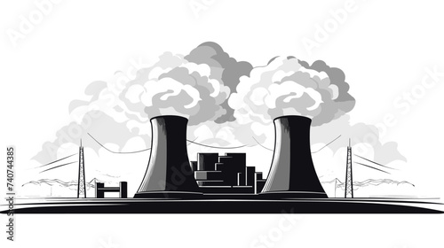 Abstract nuclear power plant with cooling towers. simple Vector art