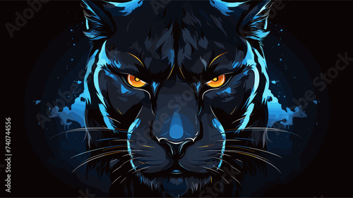 Abstract moonlit panther with glowing eyes. simple Vector art photo