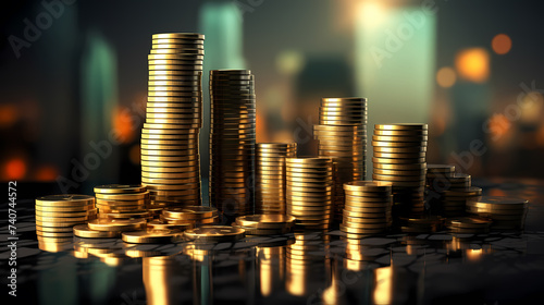 Stack of coins with blurred background
