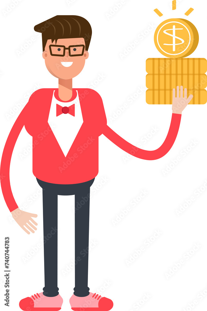 Man in Red Suit Character Holding Dollar Coins
Man in Red Suit Character Holding Dollar Coins