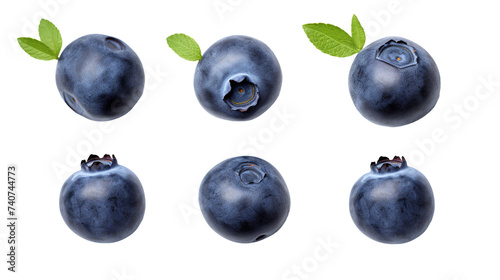 Blueberry Set: Ripe Berries isolated on Transparent Background, Top View Flat Lay for Graphic Design and Food Market Concepts.