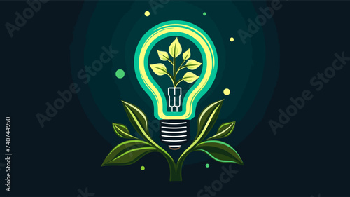 Abstract lightbulb powered by renewable energy. simple Vector art