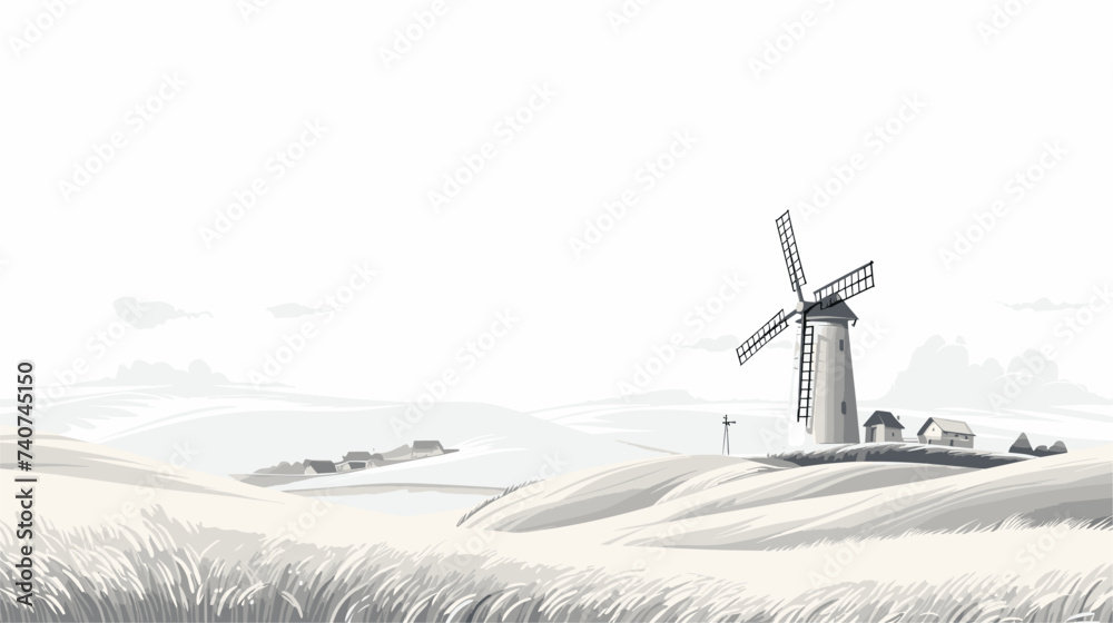 Abstract white windmill on a hill. simple Vector art
