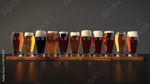 A 3D banner displaying a variety of craft beers in glasses, representing the unique brews offered by the brewery photo