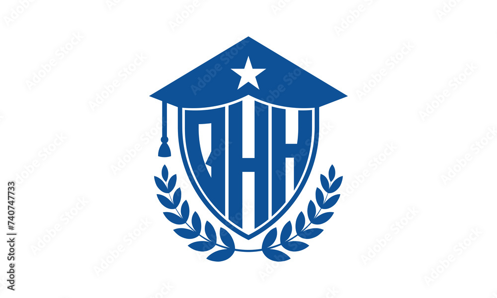 QHH three letter iconic academic logo design vector template. monogram, abstract, school, college, university, graduation cap symbol logo, shield, model, institute, educational, coaching canter, tech QHH three letter iconic academic logo design vector template. monogram, abstract, school, college, university, graduation cap symbol logo, shield, model, institute, educational, coaching canter, tech