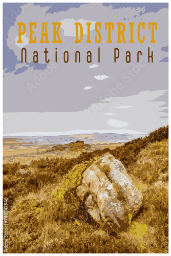 WPA inspired retro travel poster of the Peak District National Park, UK. photo