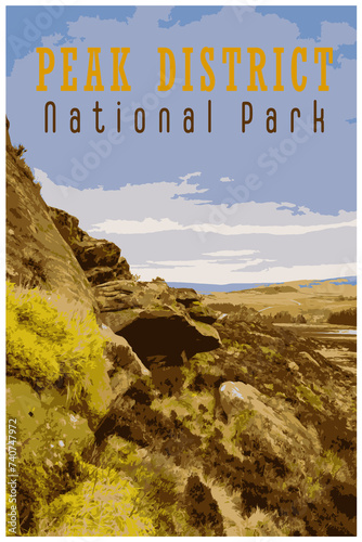 WPA inspired retro travel poster of the Peak District National Park, UK. photo