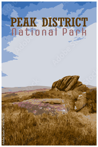 WPA inspired retro travel poster of the Peak District National Park, UK. photo