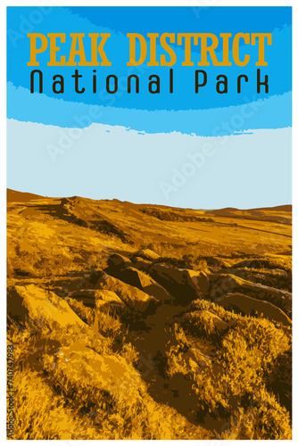 WPA inspired retro travel poster of the Peak District National Park, UK. photo