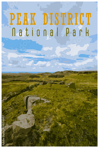 WPA inspired retro travel poster of the Peak District National Park, UK. photo