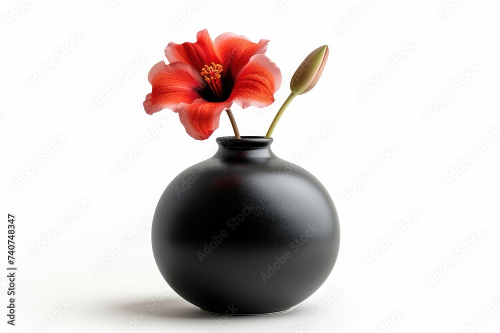 This is a stylish porcelain flower vase with a small flower inside. Isolated background. Generative AI This is a stylish porcelain flower vase with a small flower inside. Isolated background. Generative AI