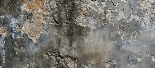 This photo captures a detailed view of a concrete wall with peeling paint, revealing a gritty and raw texture.