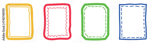 Set of handmade colored frames. rectangle, brush, line stroke, doodle element. Hand drawn simple rectangular rectangular frames for text border2. Vector illustration