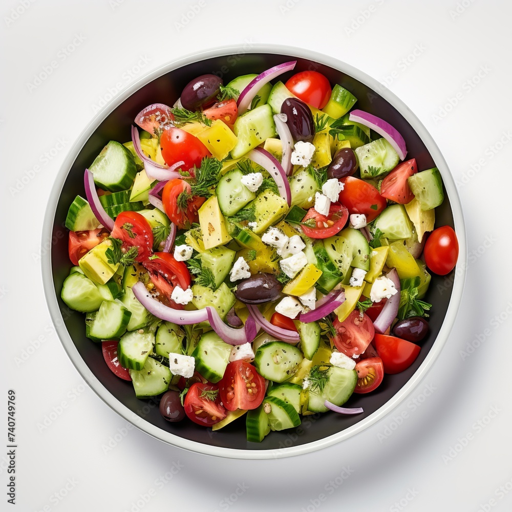 Fresh Greek Salad on a White Background, Greek Salad with Feta Cheese Isolated on White, Organic Greek Salad with Fresh Ingredients on White, Healthy Mediterranean Diet Salad, easy to cut out Fresh Greek Salad on a White Background, Greek Salad with Feta Cheese Isolated on White, Organic Greek Salad with Fresh Ingredients on White, Healthy Mediterranean Diet Salad, easy to cut out