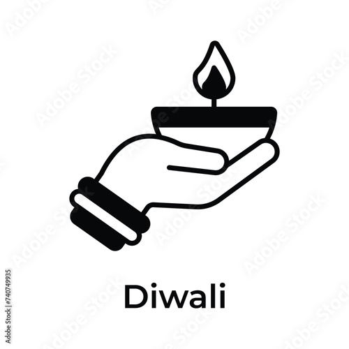 Diwali decoration, beautifully designed icon of oil lamp in modern design style, oil lamp in hand