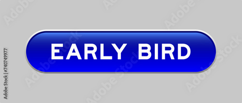 Blue color capsule shape button with word early bird on gray background
