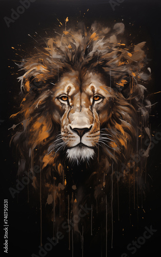 Realistic Lion Head Portrait with Gold Accents
