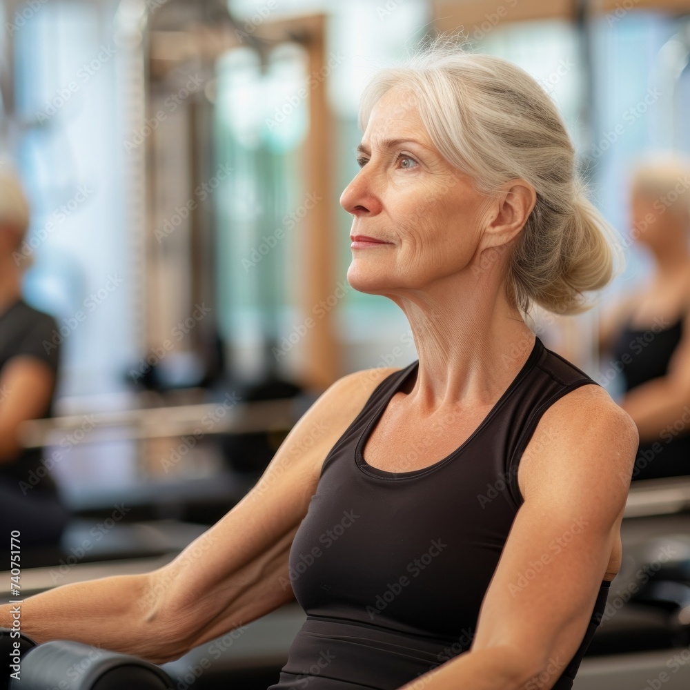 middle aged people doing stretching in yoga class middle aged people doing stretching in yoga class