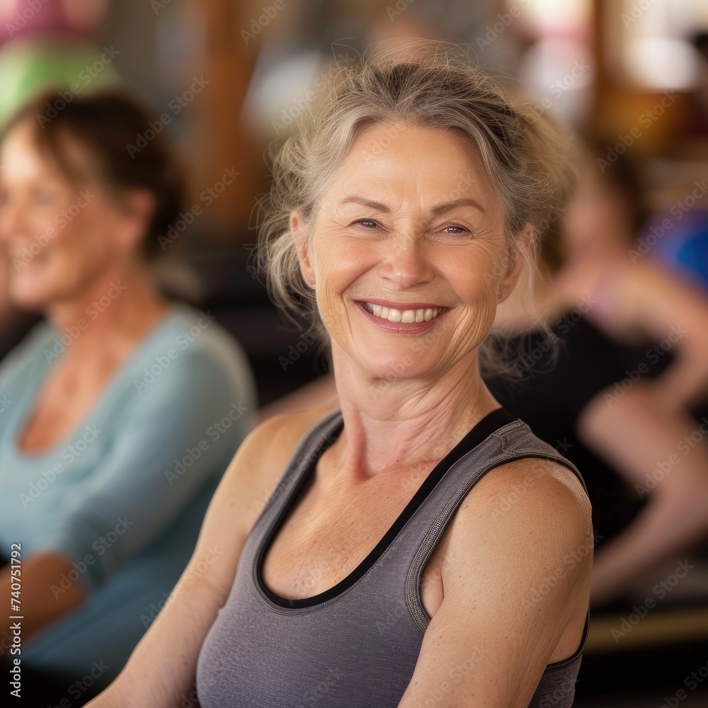 middle aged people doing stretching in yoga class middle aged people doing stretching in yoga class